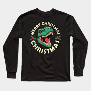 Dino Santa Merry Christmas Vintage Long Sleeve T-Shirt